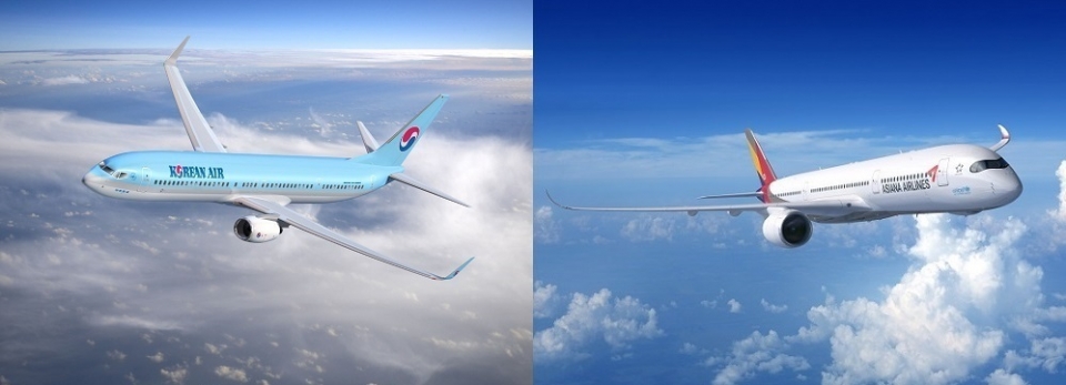(왼쪽부터) 대한항공, 아시아나항공 항공기. 사진=각 사 제공