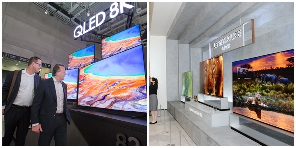 삼성전자 QLED 8K TV(왼쪽)와 LG전자 시그니처 올레드 8K TV. 사진=각사 제공