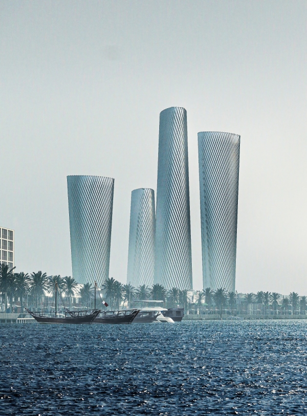 카타르 루사일 플라자 타워 PLOT3(맨 오른쪽)과 PLOT4(왼쪽에서 3번째) 조감도. 사진=현대건설 제공