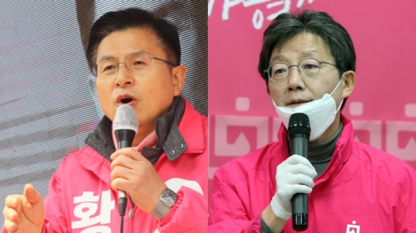황교안 미래통합당 대표(왼쪽)와 유승민 통합당 의원(오른쪽). 사진=연합뉴스