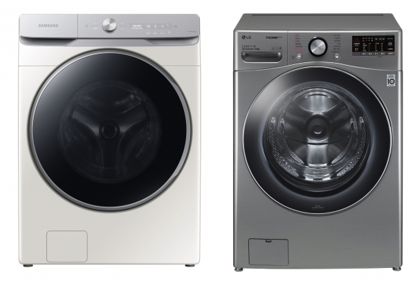 삼성전자 24kg 그랑데AI 세탁기(왼쪽), LG전자 24kg 트롬세탁기 씽큐. 사진=각사 제공
