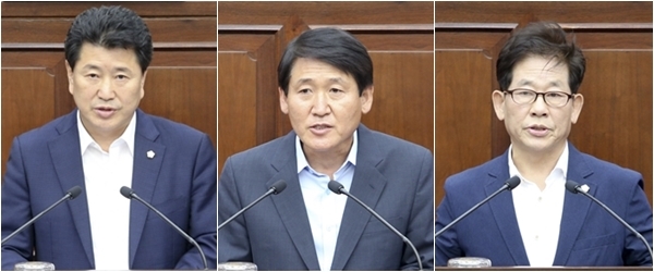 권재욱 의회운영위원장, 최경동 기획행정위원장, 안장환 산업건설위원장(왼쪽부터)