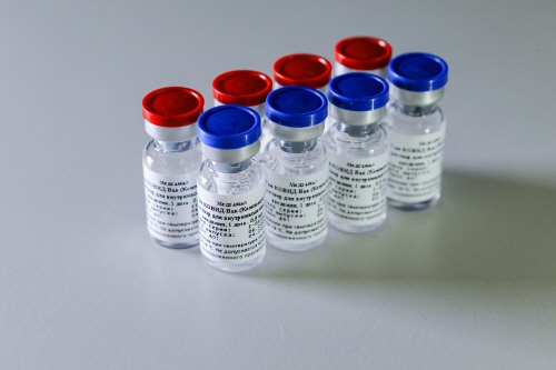 러시아 보건부 산하 가말레야 국립 전염병·미생물학 센터(가말레야 센터)가 개발한 신종 코로나바이러스 감염증(코로나19) 백신의 샘플. 사진=RDIF 제공