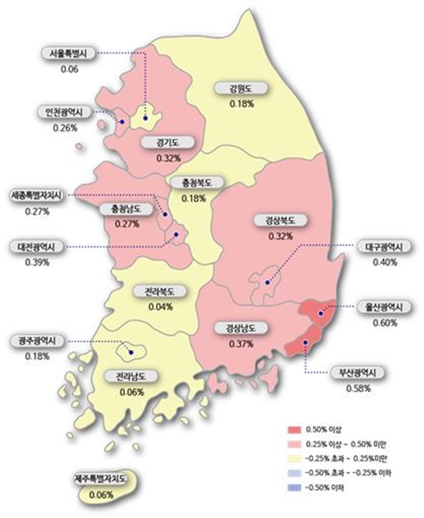 시도별 아파트 매매가격지수 변동률. 사진=한국부동산원 제공