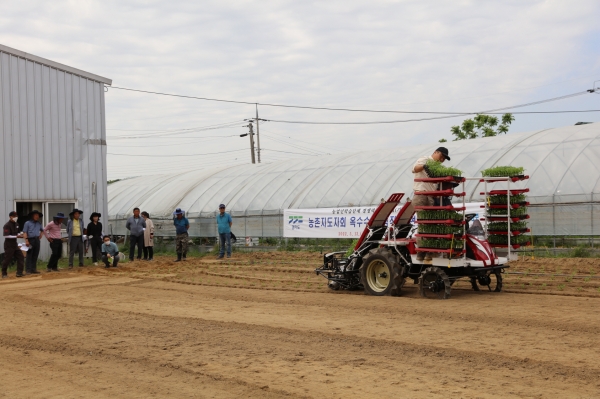 양주시는 승용전자동이식기를 활용한 옥수수 이식작업 현장연시회를 개최했다.