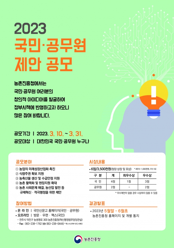 ‘2023년 국민·공무원 제안 공모’ 포스터 (사진제공=농촌진흥청)