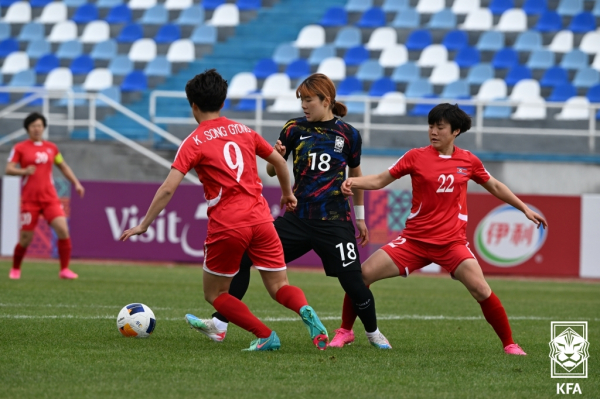 한국과 북한의 U-20 여자 아시안컵 준결승전 모습. 사진=대한축구협회 제공