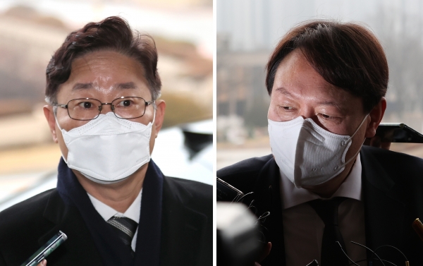 박범계 법무부 장관(왼쪽)과 윤석열 검찰총장. 사진=연합뉴스